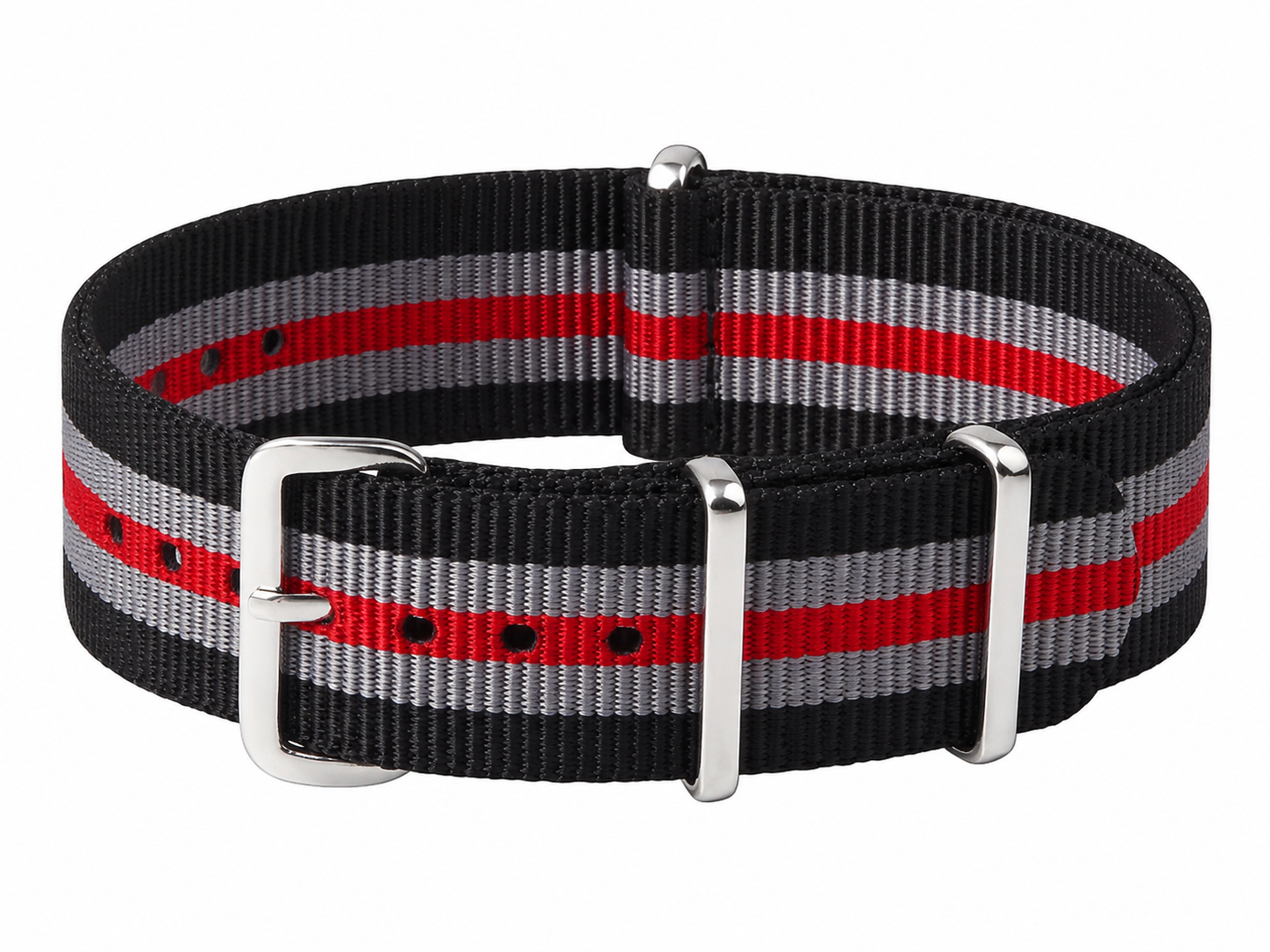 22mm Black, Grey and Red NATO Military Watch Strap