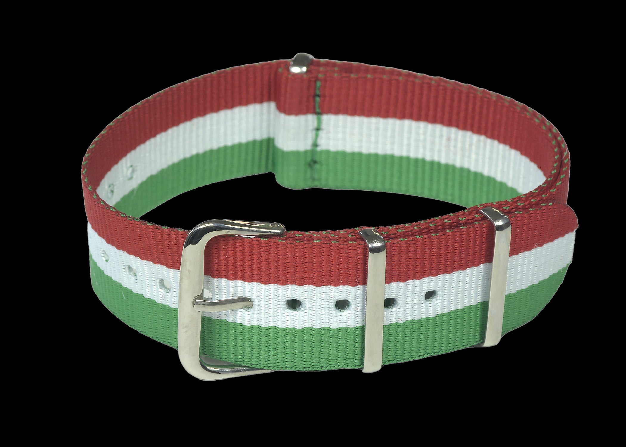 Correa de reloj militar NATO de Italia de 20 mm "Rojo, Blanco y Verde"