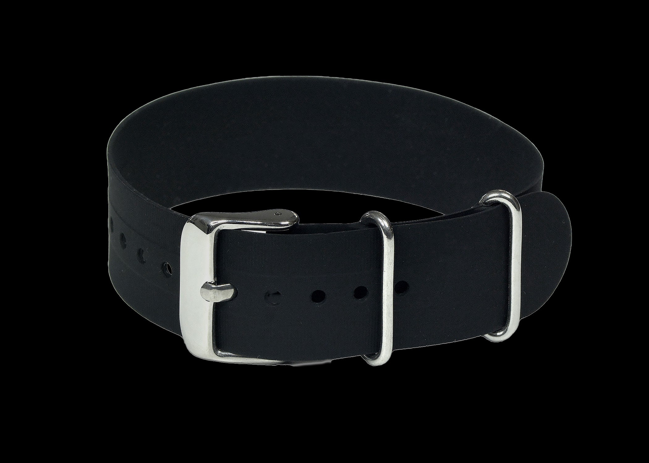 Cinturino per orologio militare NATO in silicone/gomma nero da 20mm
