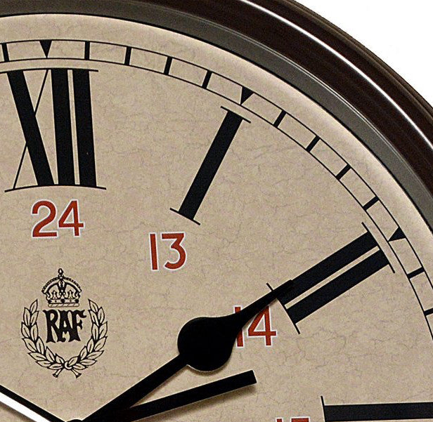 Réplica de reloj de pared patrón RAF 1943 12/24 con movimiento de cuarzo silencioso y segundero barrido (tamaño 12"/30.5cm)