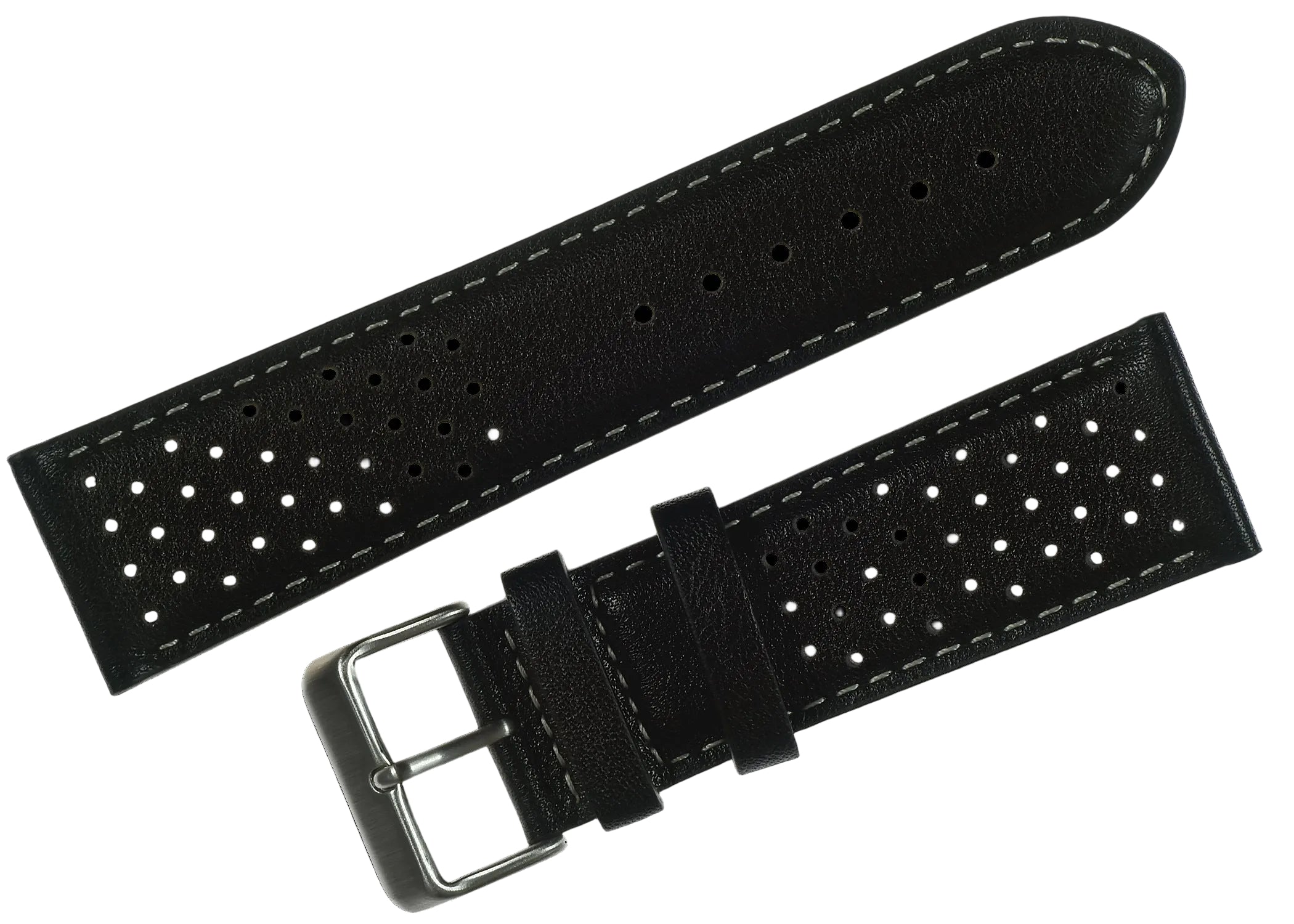 Classic 1970s / 1980s Retro Rally Pattern 18mm Black Leather Watch Strap