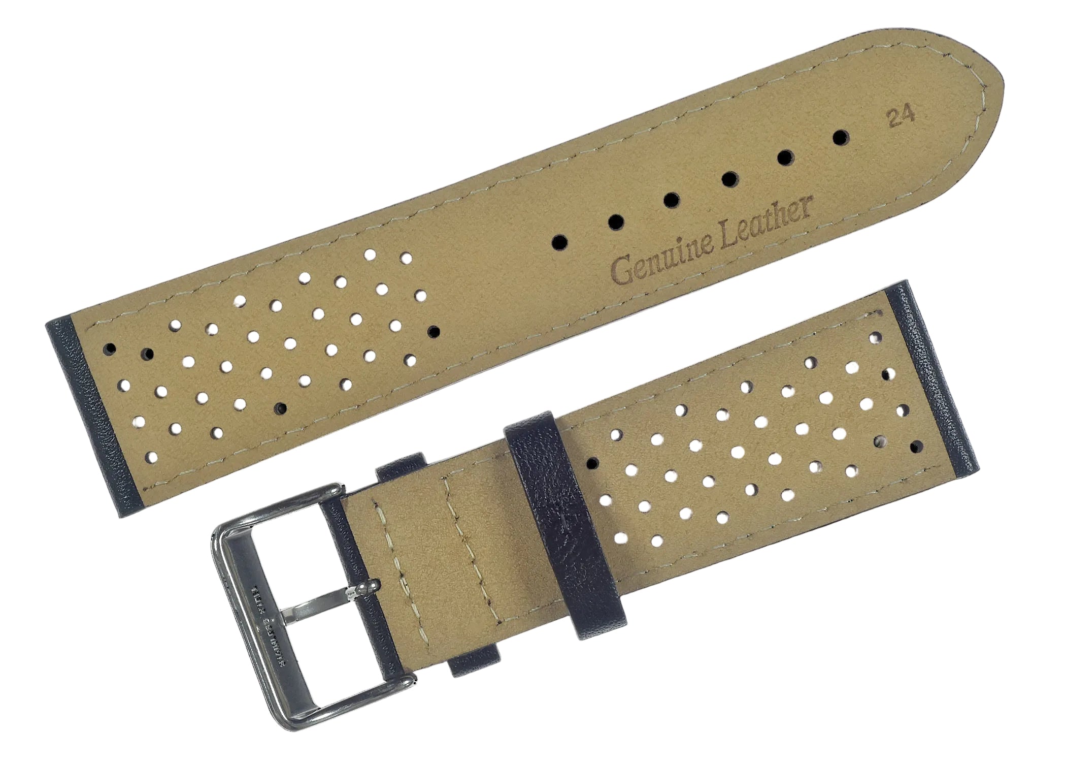 Classic 1970s / 1980s Retro Rally Pattern 20mm Black Leather Watch Strap