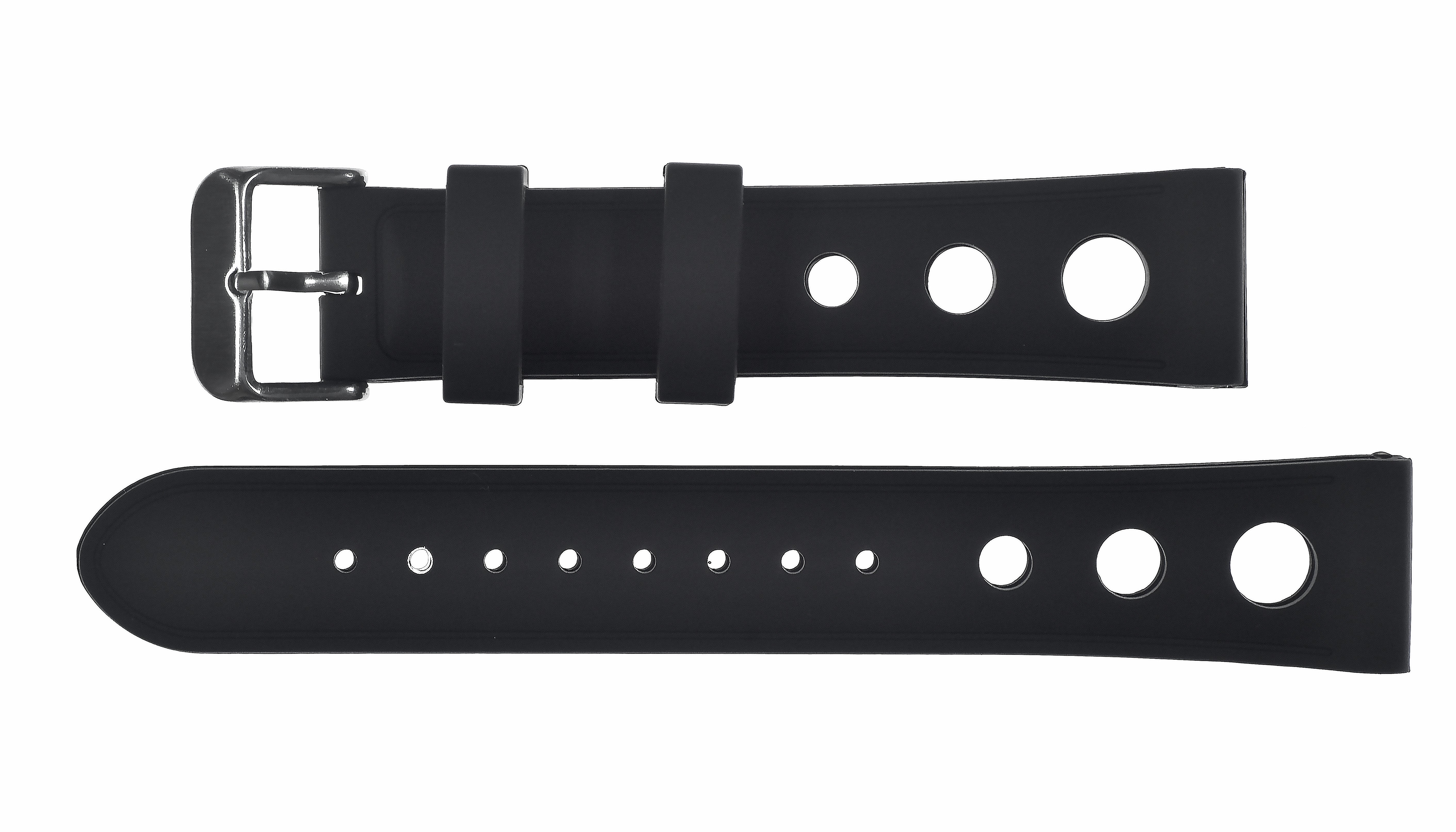 Correa de reloj de silicona negra con patrón Rally, adecuada para una amplia variedad de modelos con tamaño de asa de 20mm