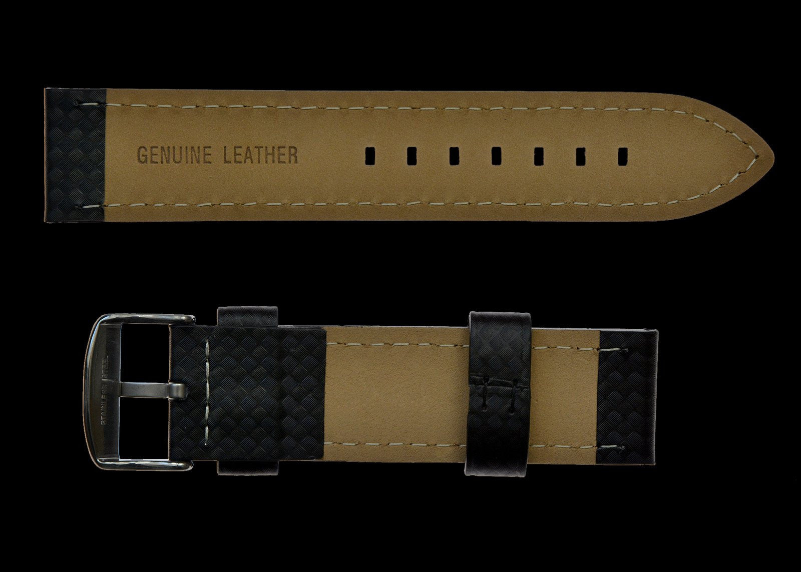 Bracelet de montre en cuir effet fibre de carbone noir MWC 22mm