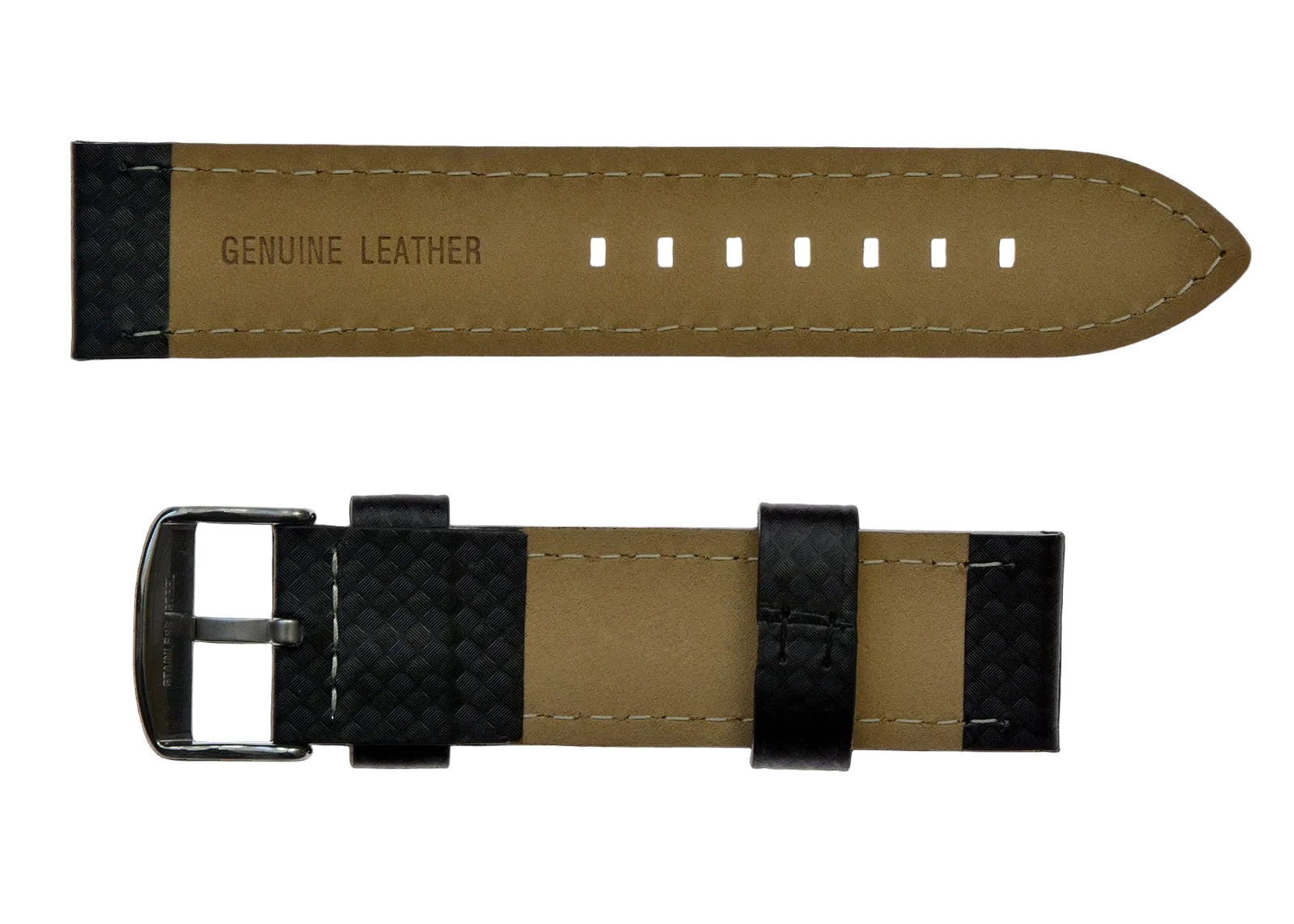 22mm MWC Black Carbon Fibre Effect Leather Watch Strap
