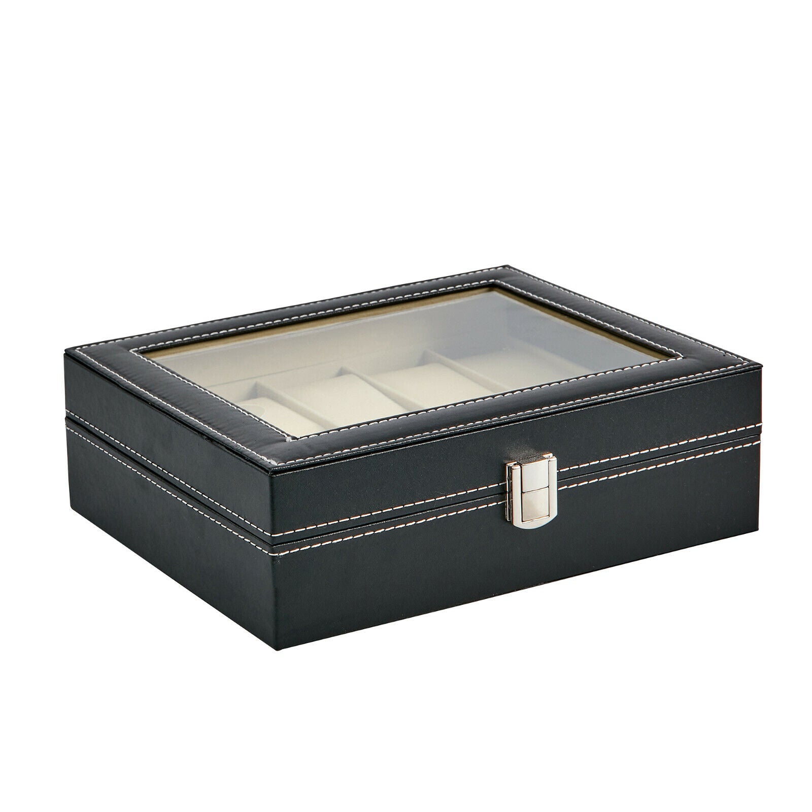 PU Leather Watch Display Case for 6 Watches with a Clear See Through Lid and Lock