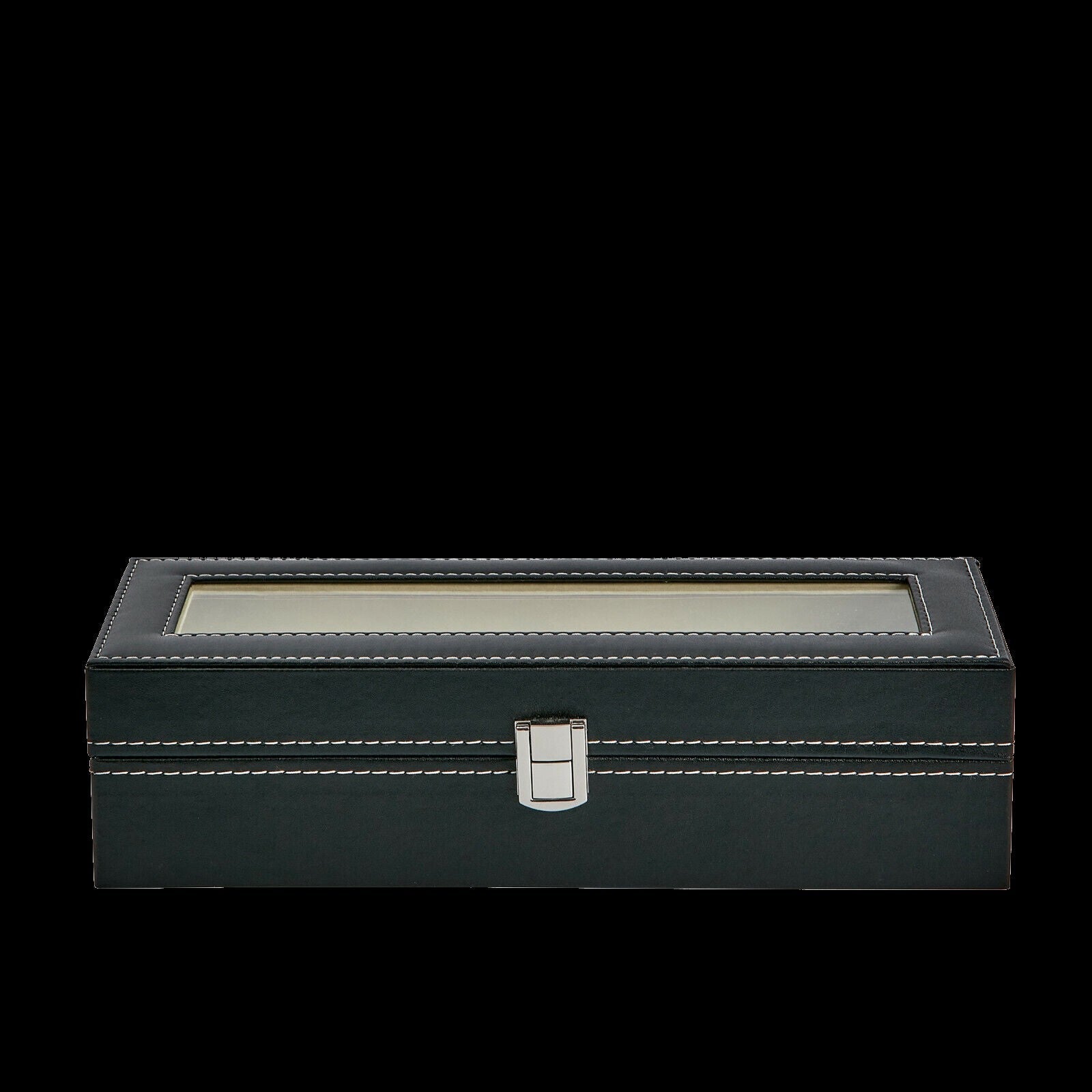Estuche expositor para relojes de cuero PU para 6 relojes con tapa transparente y cerradura