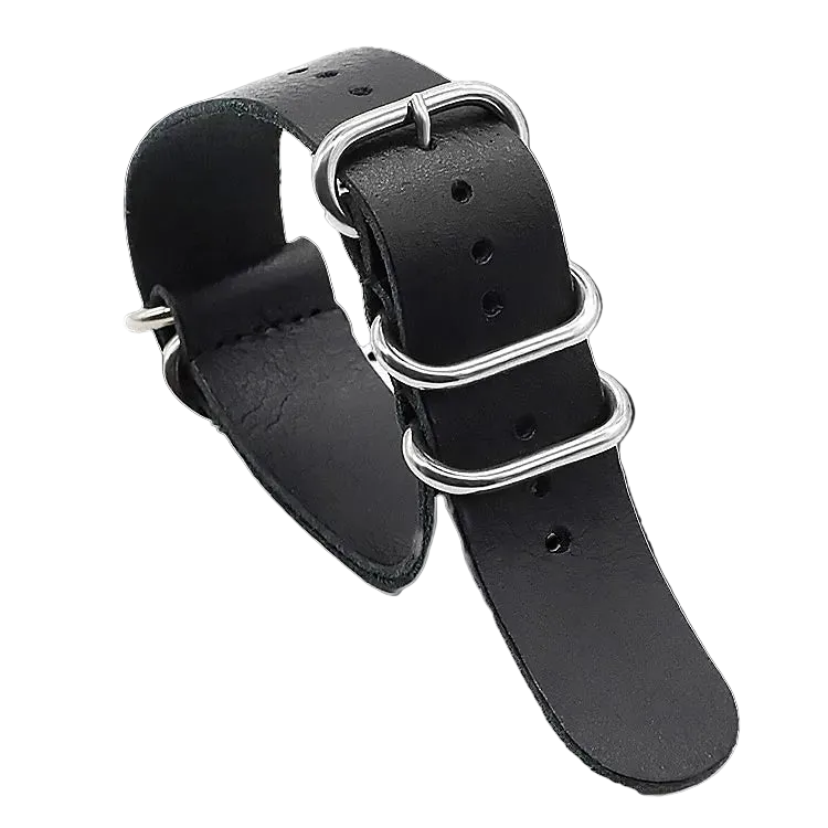 24mm schwarzes Hochwertiges Sattelleder Zulu Militär-Uhrenarmband