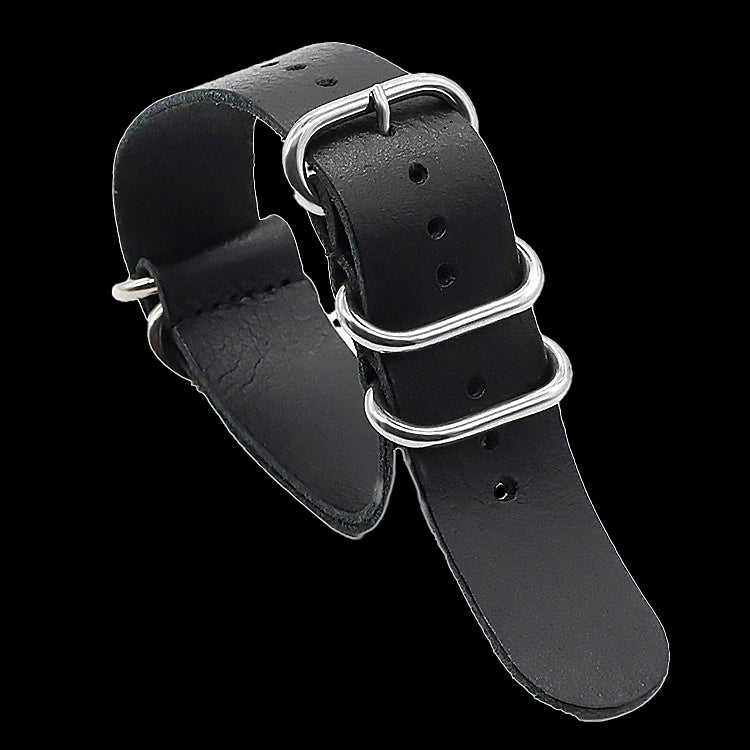 20mm schwarzes Hochwertiges Sattelleder Zulu Militär-Uhrenarmband