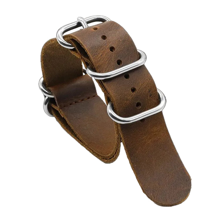 22mm Brown High Grade Saddle Leather Zulu Military Watch Strap