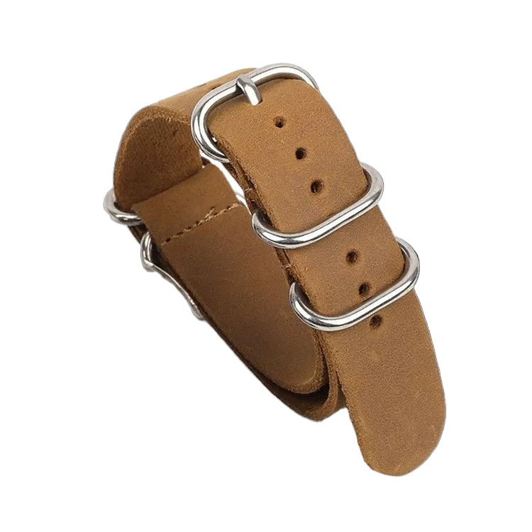 24mm Tan High Grade Saddle Leather Zulu Military Watch Strap