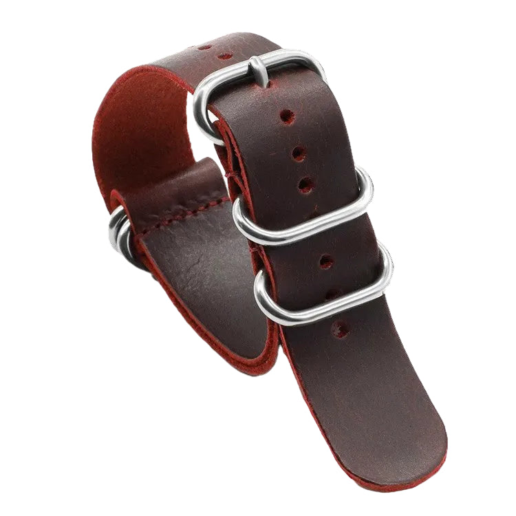 22mm Red/Oxblood High Grade Saddle Leather Zulu Military Watch Strap
