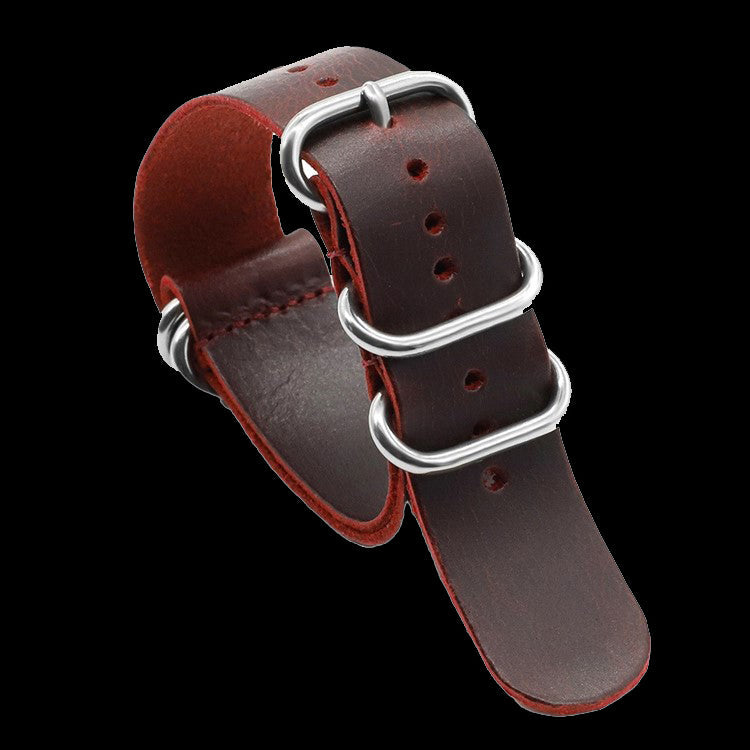 24mm rotes/oxblood Hochwertiges Sattelleder Zulu Militär-Uhrenarmband
