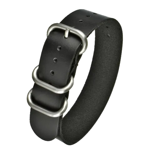 22mm Black Calf Leather Zulu Military Watch Strap