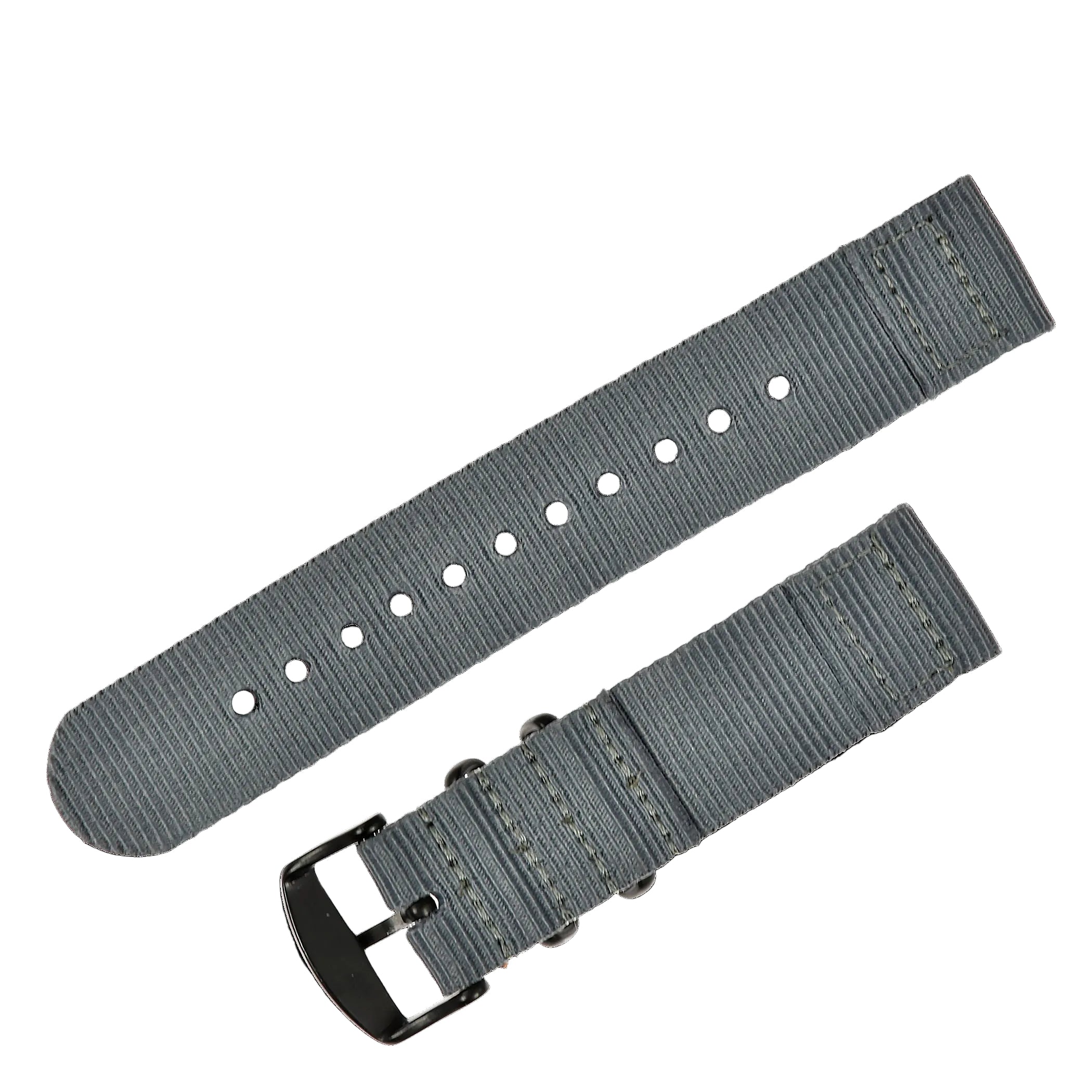 2 Piece 18mm Grey NATO Military Watch Strap in Ballistic Nylon with Black PVD Steel Fasteners