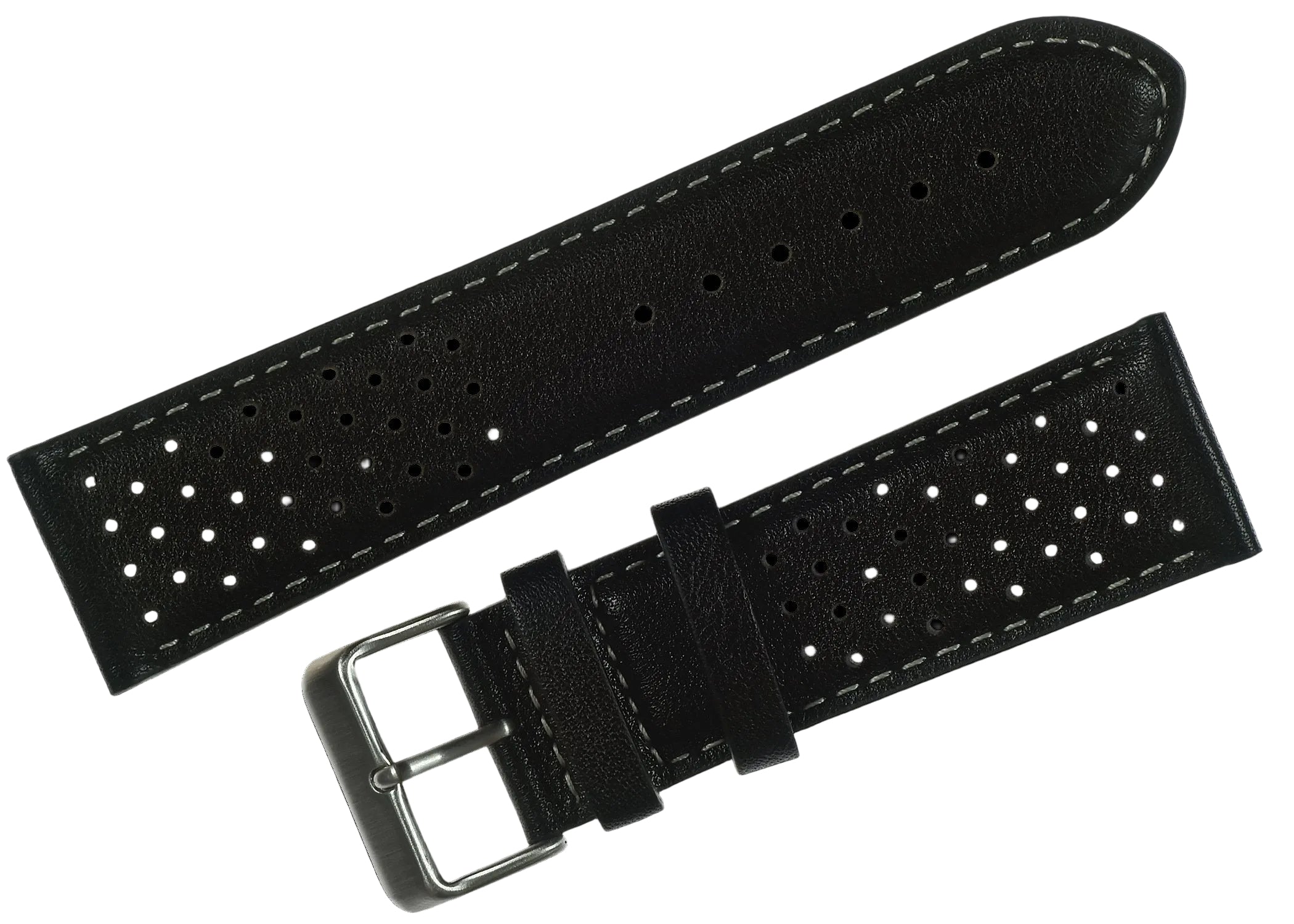 Classic 1970s / 1980s Retro Rally Pattern 20mm Black Leather Watch Strap