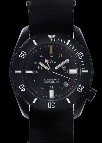 MWC "Submariner / Naval Crew Divers Watch" in Covert Black PVD 500m (1,640ft) Water Resistant Dual Time Zone Military Watch in PVD Stainless Steel Case with GTLS and Helium Valve