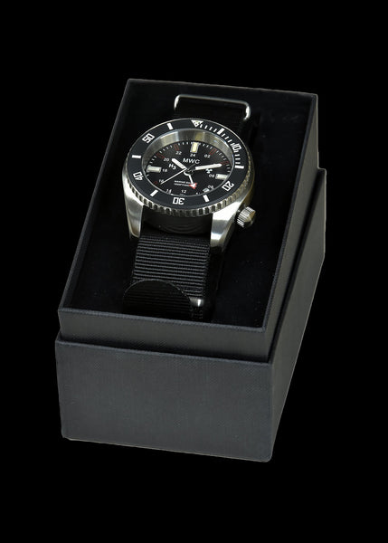 MWC "Submariner / Naval Crew Divers Watch" 500m (1,640ft) Water Resistant Dual Time Zone Military Watch in a Stainless Steel Case with GTLS and Helium Valve