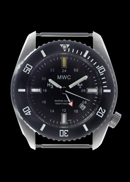 MWC "Submariner / Naval Crew Divers Watch" 500m (1,640ft) Water Resistant Dual Time Zone Military Watch in a Stainless Steel Case with GTLS and Helium Valve