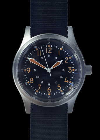 MWC 1940s/1950s "Dirty Dozen" Pattern General Service Watch with a 24 Jewel Swiss Sellita SW216 Movement and a Domed Vintage Box Sapphire Crystal