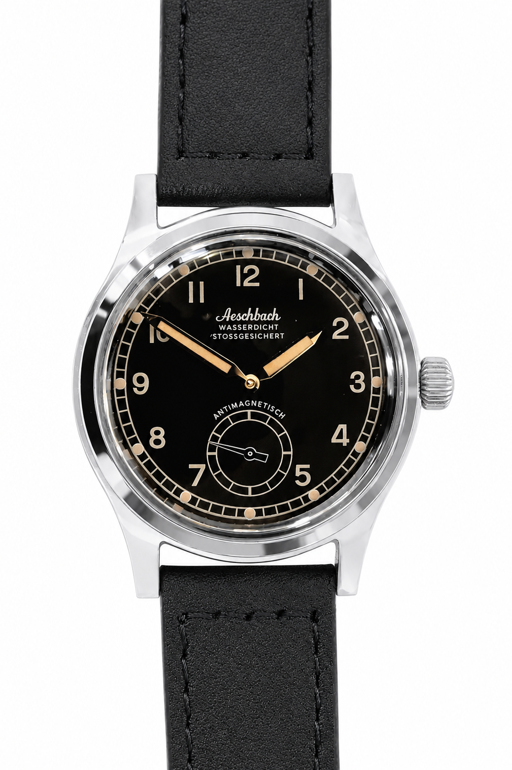 Reloj de piloto Aeschbach patrón WW2 Alemania Luftwaffe / Reichsluftfahrtministerium (RLM) con movimiento mecánico automático de 21 rubíes y cristal de zafiro