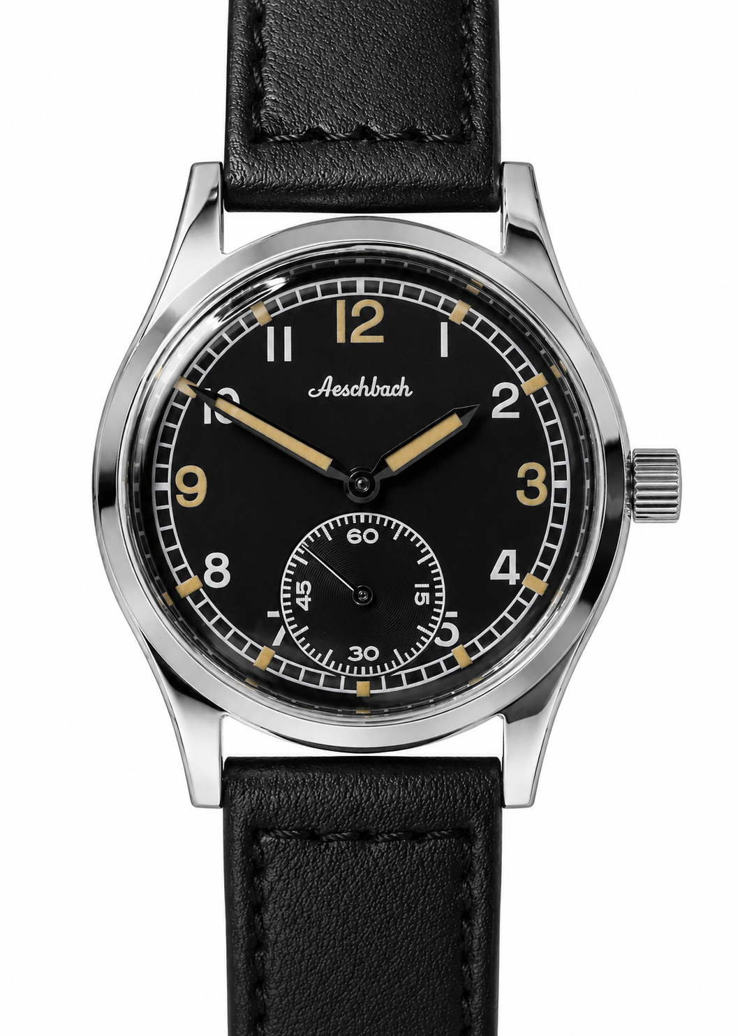 Reloj de piloto alemán Luftwaffe / Reichsluftfahrtministerium (RLM) patrón WW2 Aeschbach con cristal de caja de zafiro y movimiento mecánico automático de 21 rubíes