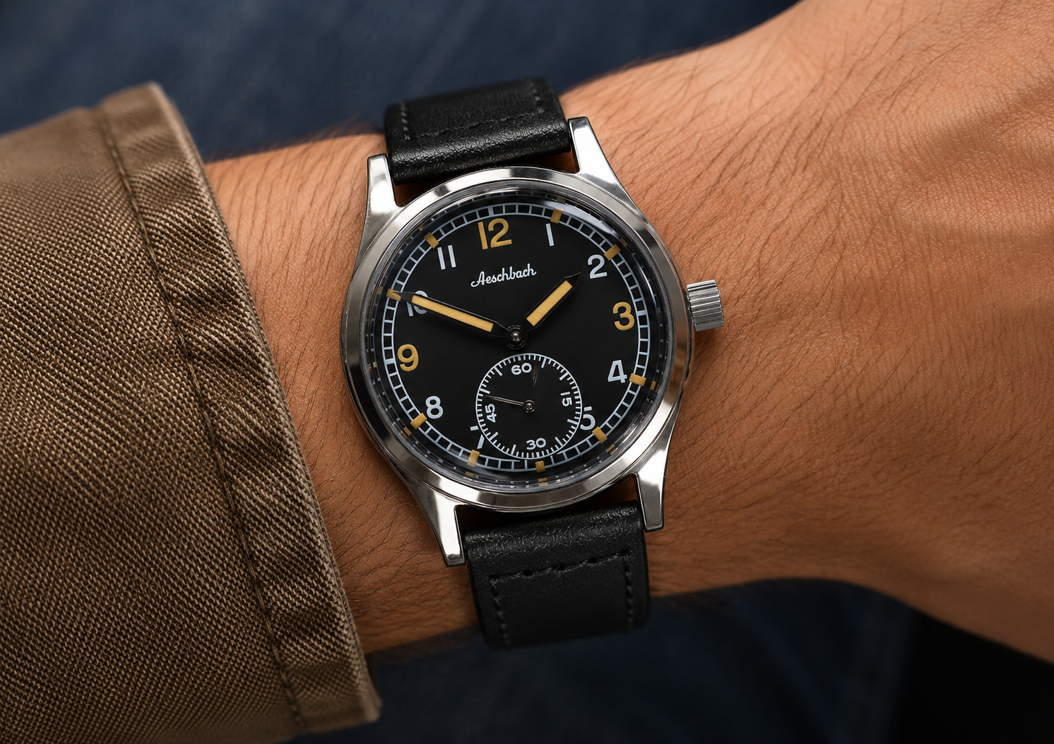 Reloj Aeschbach patrón WW2 Wehrmacht y Luftwaffe alemana Dienstuhr (reloj de servicio del ejército/aire) con movimiento mecánico automático de 21 rubíes
