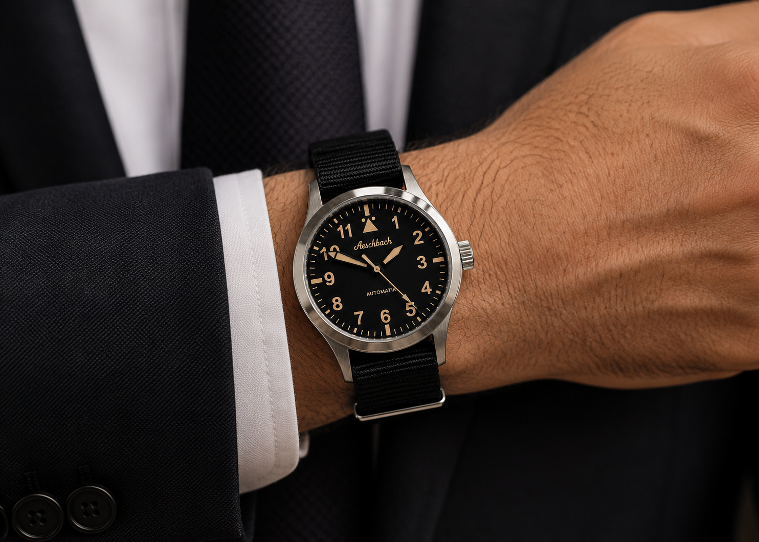 Aeschbach Classic 1950s/60s Pattern Field Watch with a 24 Jewel Automatic Movement