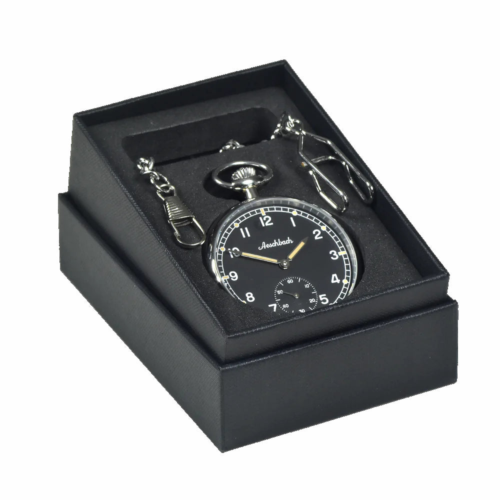 Montre de poche militaire Aeschbach WW2 modèle allemand Luftwaffe à remontage manuel 17 rubis