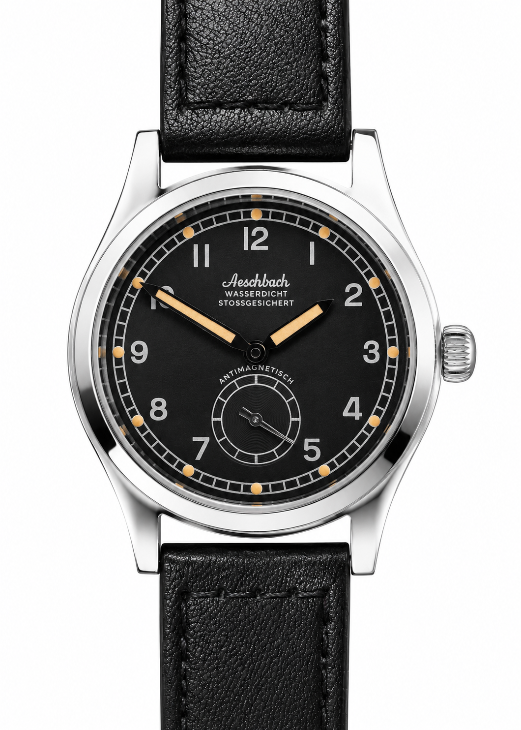 Aeschbach WW2 Muster Deutschland Luftwaffe / Reichsluftfahrtministerium (RLM) Piloten Uhr mit einem automatischen Schweizer 31-Jewel Sellita SW260 Mechanismus und einem gewölbten Vintage-Saphirglas