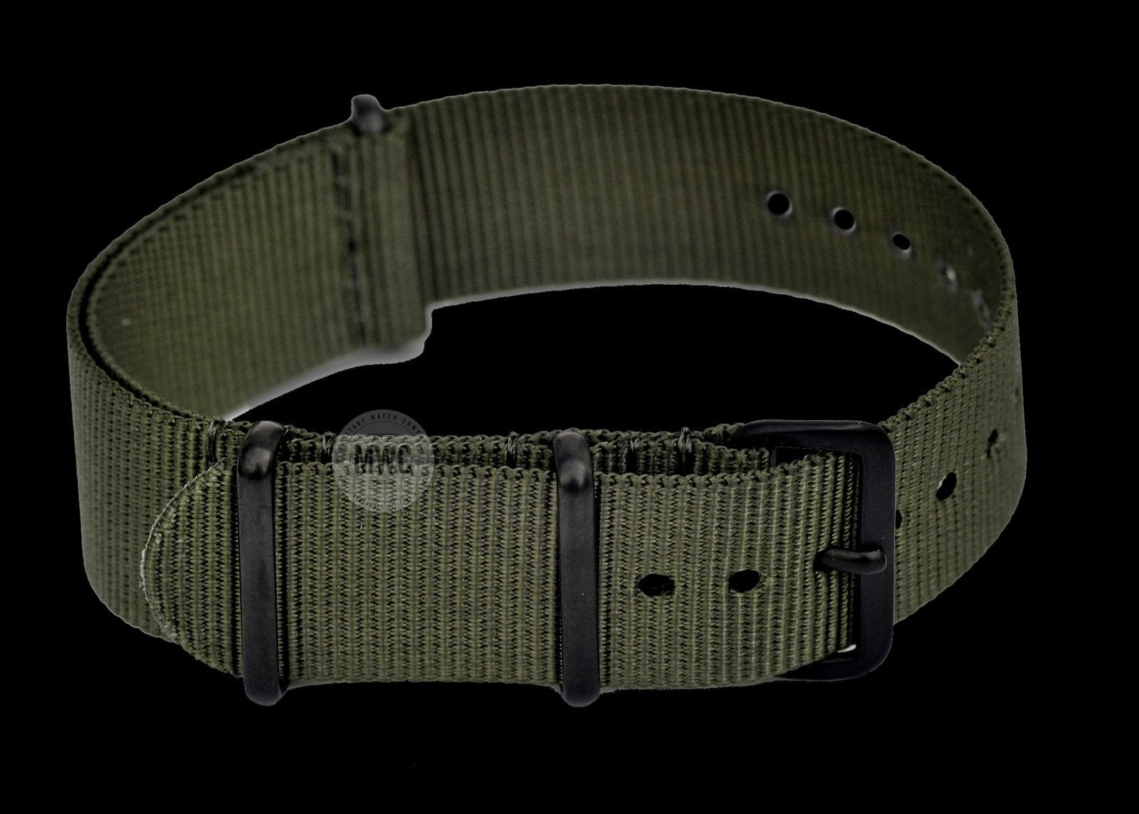 18mm Olivfarbenes NATO Militär-Uhrenarmband mit schwarzen PVD-Befestigungen