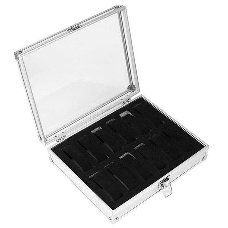 Aluminium Display Case for 12 Watches with Clear Lid