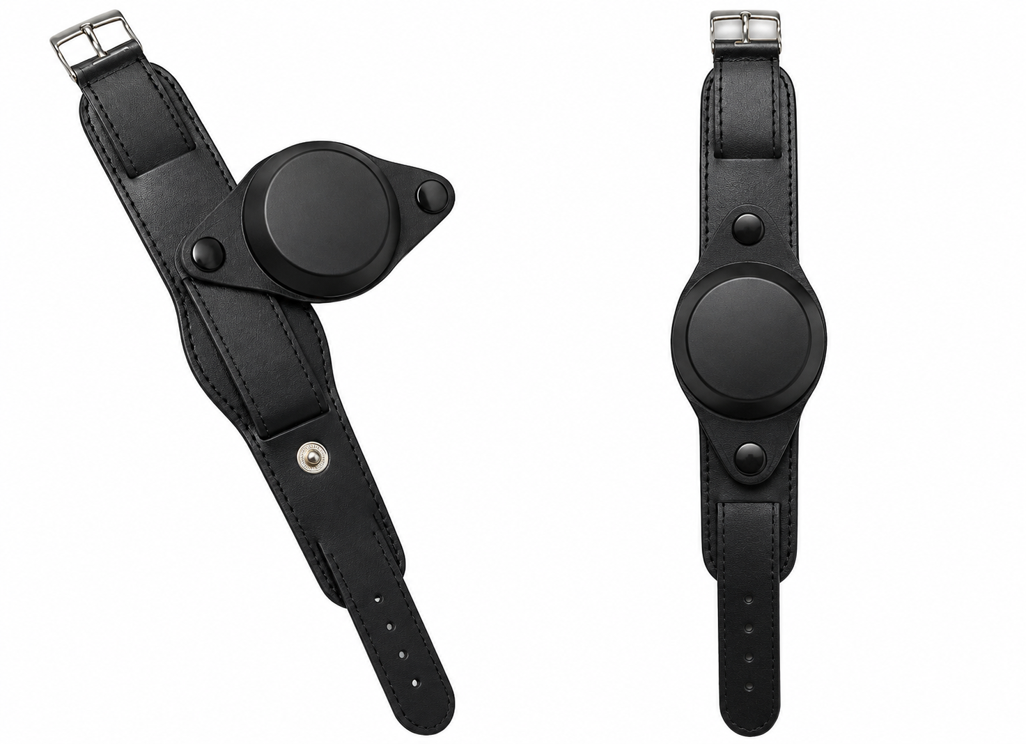 20mm Black 1950s Pattern Leather Military Watch Strap with Protective Face Cover
