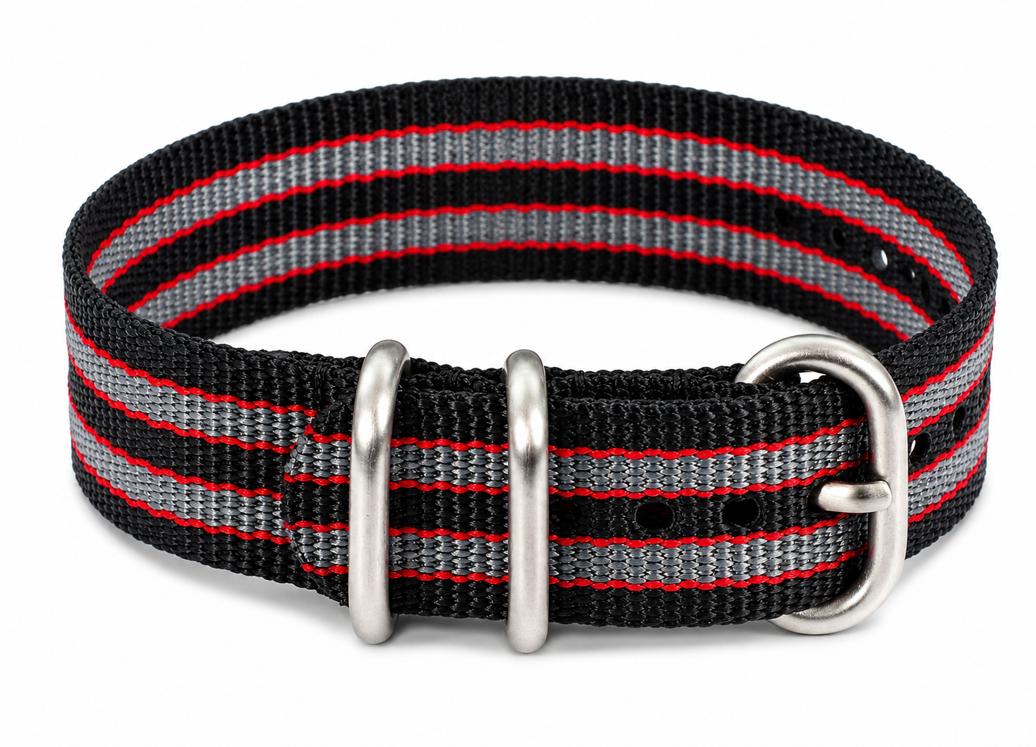 18mm Black, Red and Grey Zulu Military Watch Strap in Ballistic Nylon