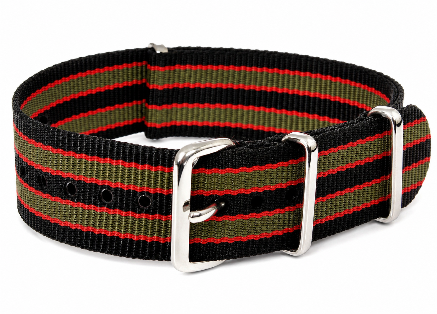 20mm Black, Red and Olive Green NATO Military Watch Strap