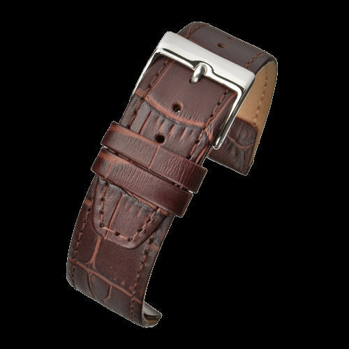 Correa retro de cuero de becerro marrón con patrón de cocodrilo de 16 mm para relojes con barras de correa sólidas fijas