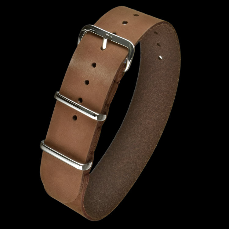 Bracelet de montre militaire NATO en cuir marron 22mm