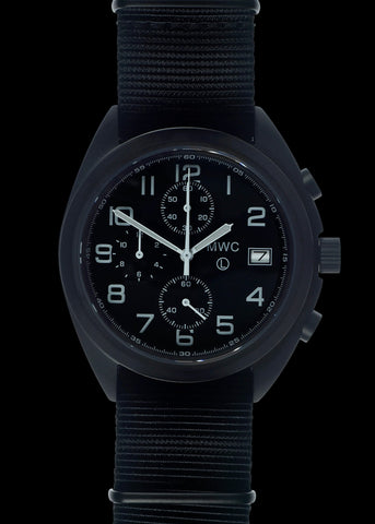 MWC Mechanical/Quartz Hybrid NATO Pattern Military Pilots Chronograph in Non Reflective Black PVD Finish with Sapphire Crystal