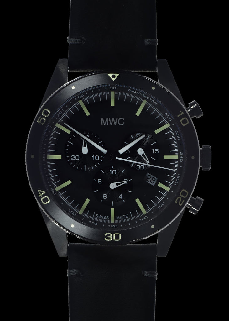 Limited Edition MWC 100m Water Resistant Swiss Airline Pilots Chronograph (Covert PVD Finish)