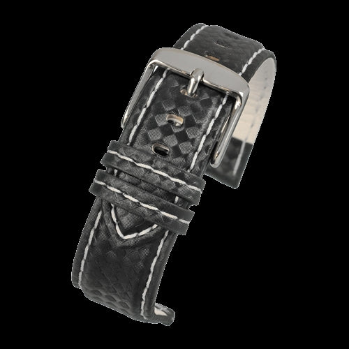 Bracelet de Montre en Fibre de Carbone Noire Premium 20mm avec Couture Blanche