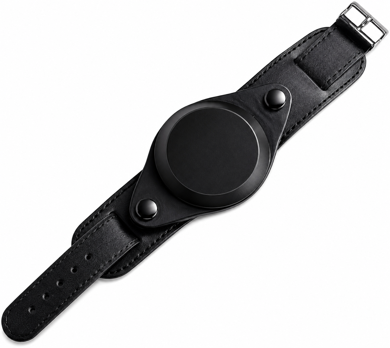18mm Black 1950s Pattern Leather Military Watch Strap with Protective Face Cover