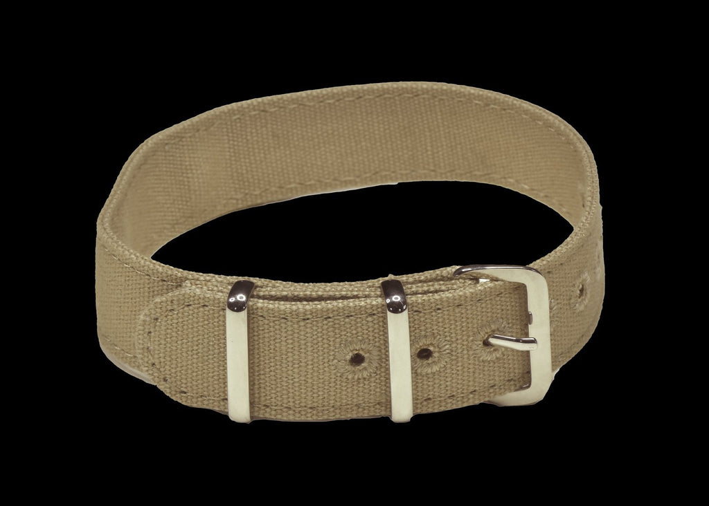 Khaki 18mm Retro Canvas WW2 Pattern One Piece Strap