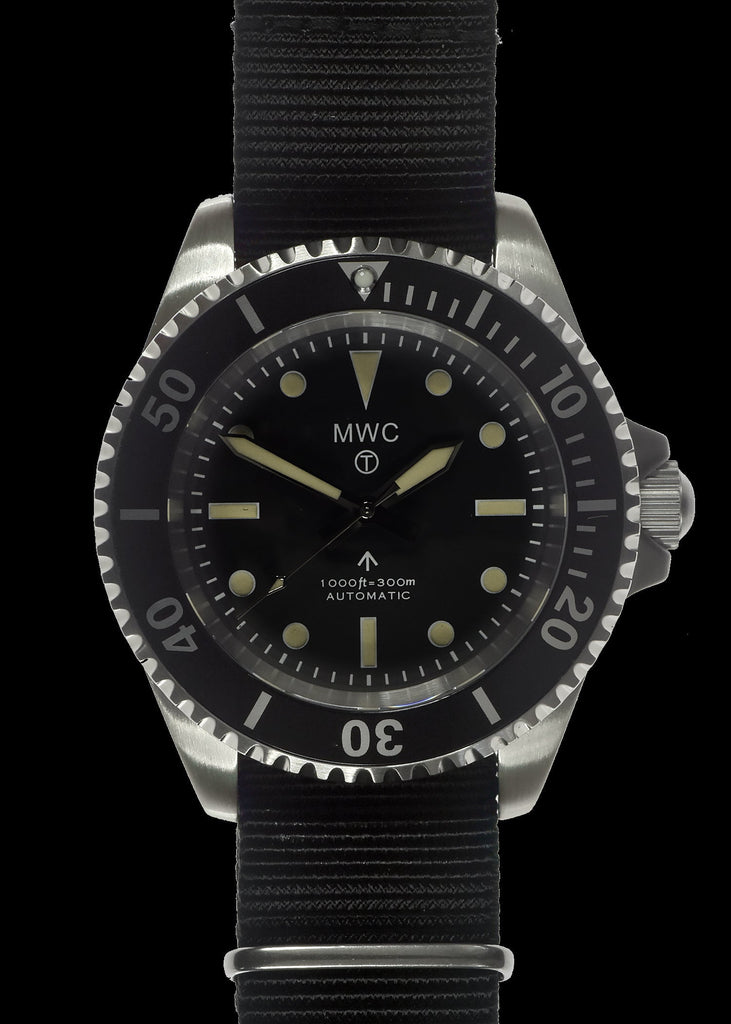 MWC 24 Jewel 1982 Pattern 300m Automatic Military Divers Watch with Sapphire Crystal on a NATO Webbing Strap (Non Date Version)