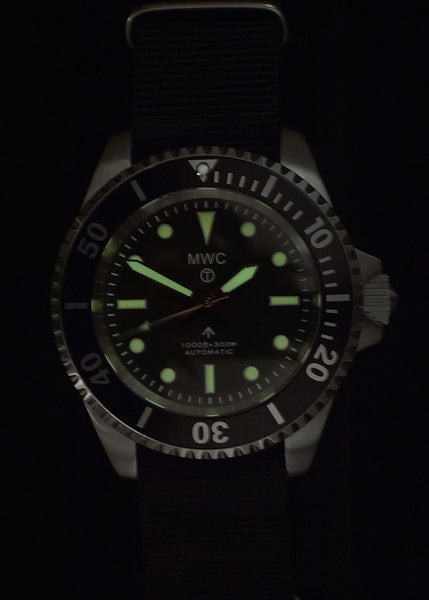 MWC 24 Jewel 1982 Pattern 300m Automatic Military Divers Watch with Sapphire Crystal on a NATO Webbing Strap (Non Date Version)