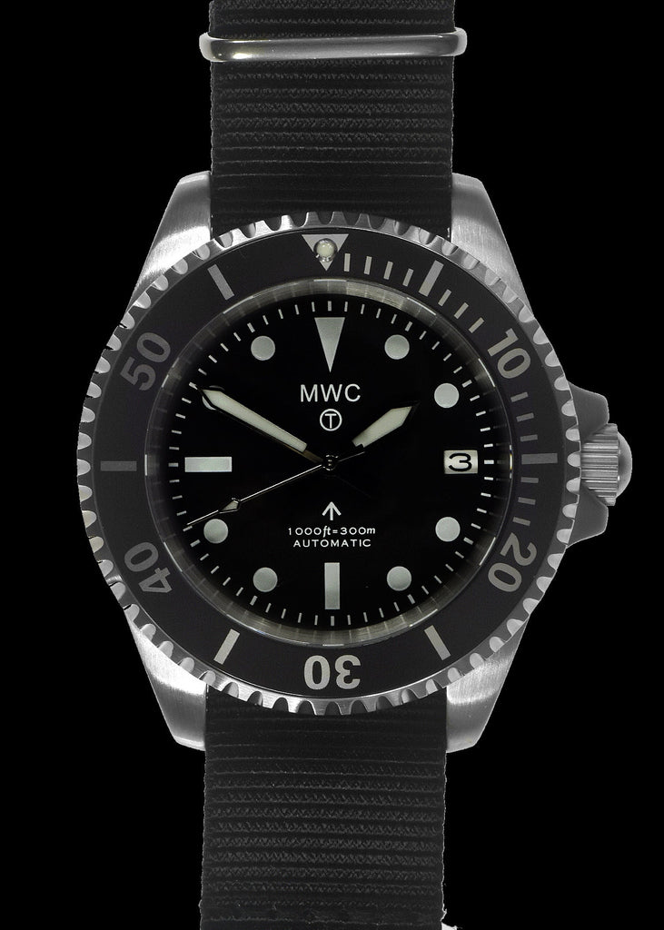 MWC 24 Jewel 1982 Pattern 300m Automatic Military Divers Watch with Sapphire Crystal on a NATO Webbing Strap (Date Version)