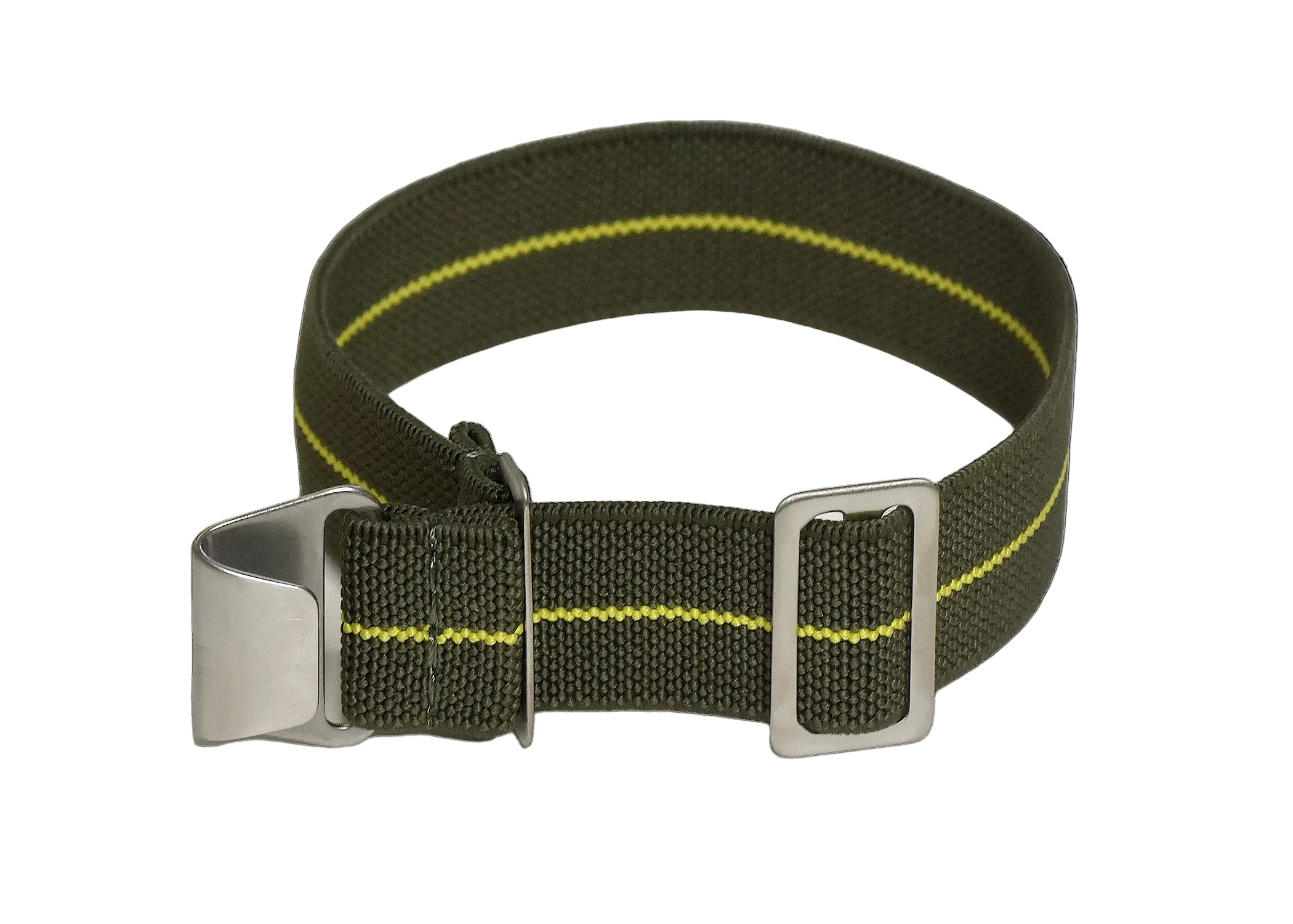 Bracelet élastique 18mm Marine française et Forces spéciales en vert avec une bande jaune