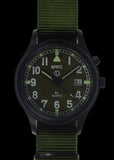 MWC G10EL Black PVD Steel General Service Watch with Olive Drab Electroluminescent (EL) Backlit Dial