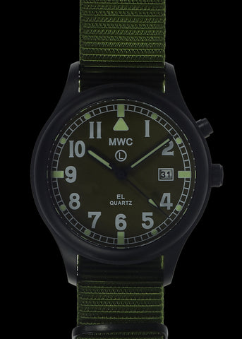 MWC G10EL Black PVD Steel General Service Watch with Olive Drab Electroluminescent (EL) Backlit Dial