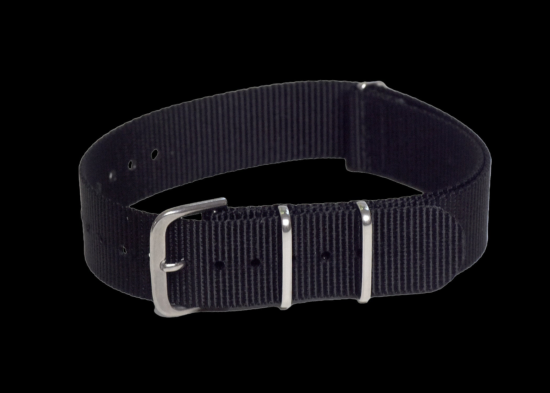 20mm schwarzes NATO-Militär-Uhrenarmband mit matten Edelstahlbeschlägen