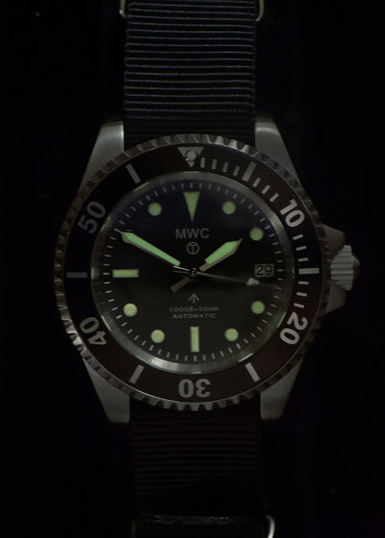 MWC 24 Jewel 1982 Pattern 300m Automatic Military Divers Watch with Sapphire Crystal on a NATO Webbing Strap (Date Version)